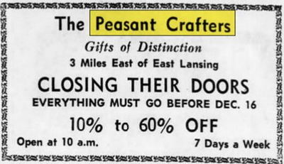 Peasant Crafters - Dec 1966 Closing